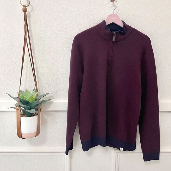 Marine Layer Re-Spun Myers 1/4 Sweater Pullover Navy Burgundy Mens Size L - Picture 1 of 5